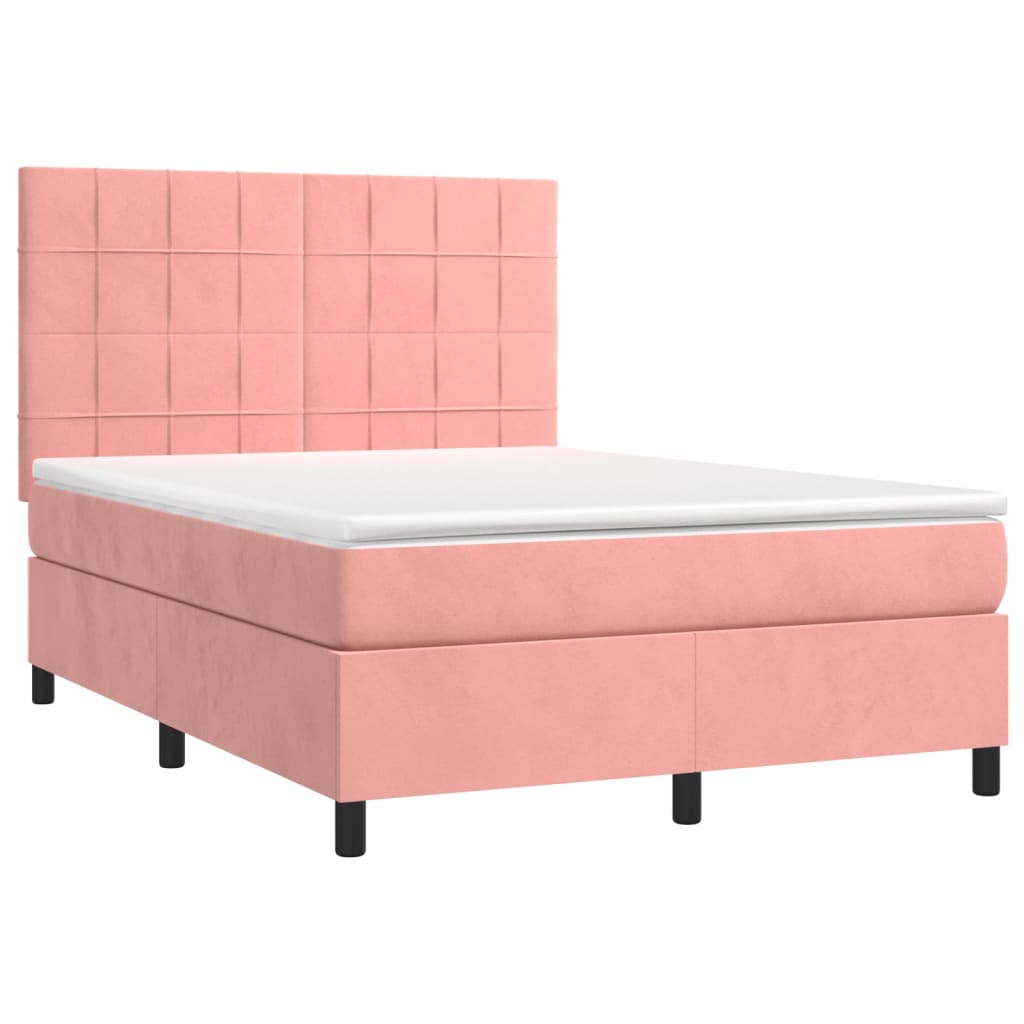 Letto a Molle con Materasso e LED Rosa 140x190 cm in Vellutocod mxl 123043