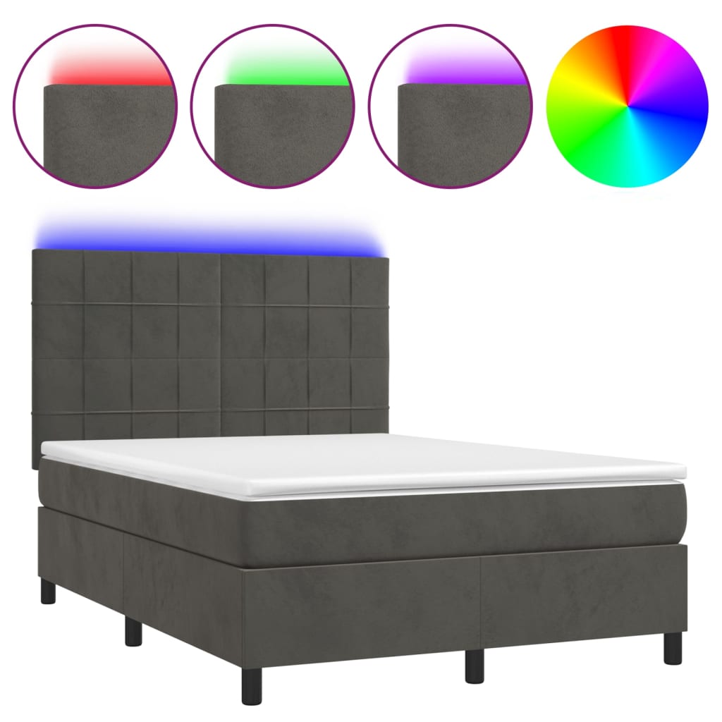 Letto a Molle con Materasso e LED Grigio Scuro 140x200 cmcod mxl 123035