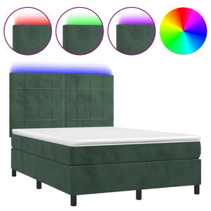 Letto a Molle con Materasso e LED Verde Scuro 140x200cm Vellutocod mxl 99083