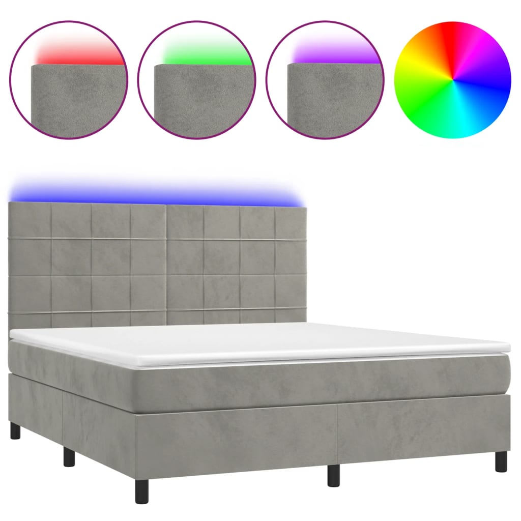 Letto a Molle Materasso e LED Grigio Chiaro 180x200 cm Vellutocod mxl 99068