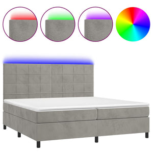 Letto a Molle Materasso e LED Grigio Chiaro 200x200 cm Velluto 3136143