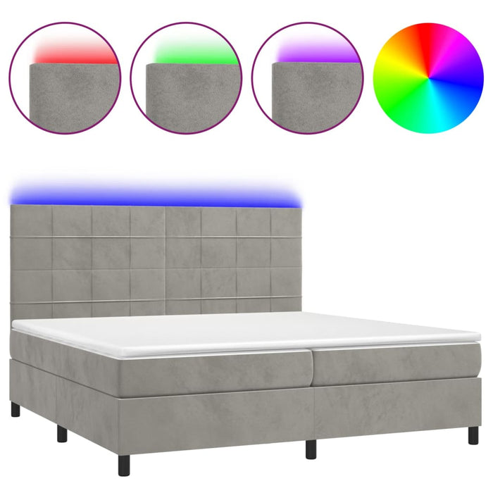 Letto a Molle Materasso e LED Grigio Chiaro 200x200 cm Velluto 3136143