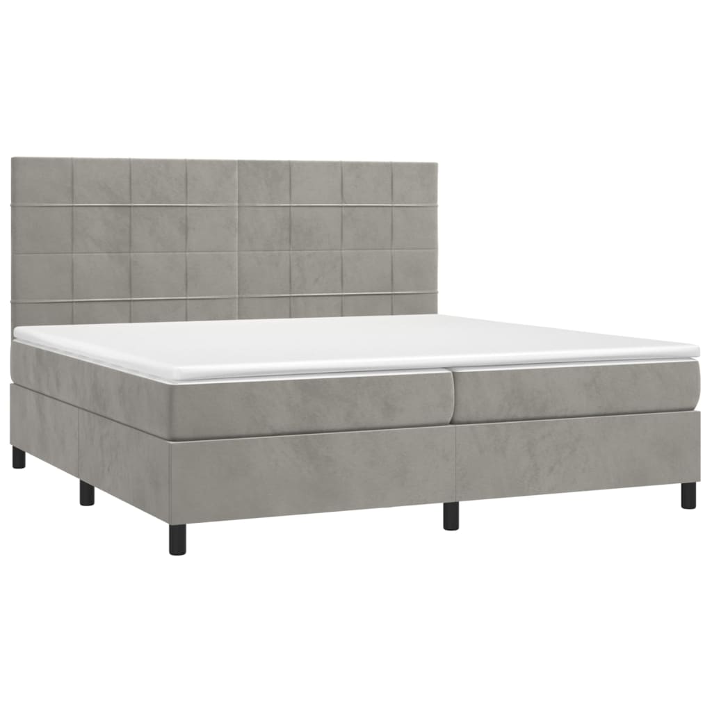 Letto a Molle Materasso e LED Grigio Chiaro 200x200 cm Velluto 3136143