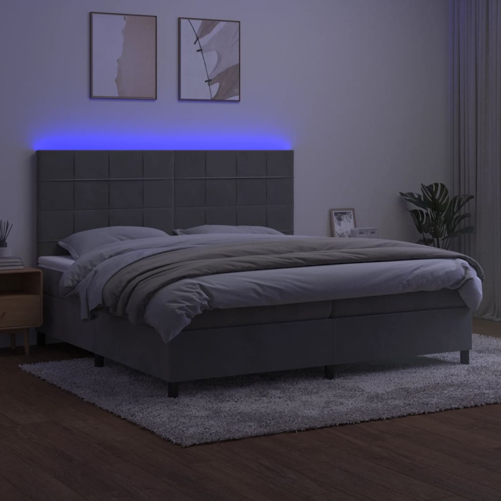 Letto a Molle Materasso e LED Grigio Chiaro 200x200 cm Velluto 3136143