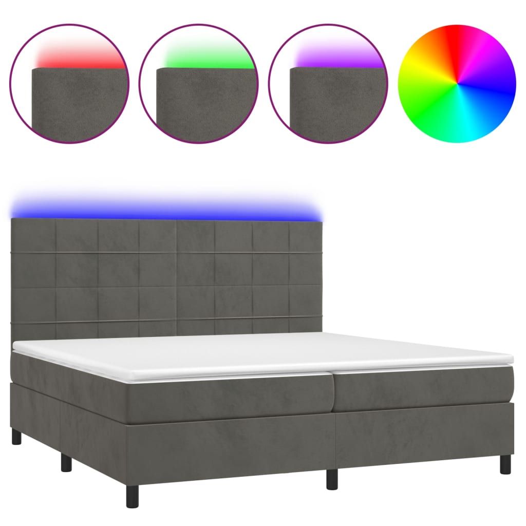 Letto a Molle con Materasso e LED Grigio Scuro 200x200 cm 3136144