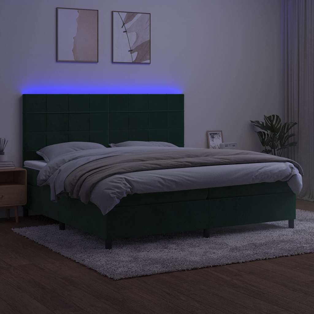 Letto a Molle con Materasso e LED Verde Scuro 200x200cm Velluto 3136146