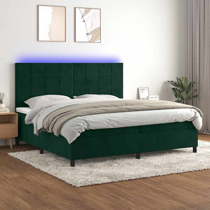 Letto a Molle con Materasso e LED Verde Scuro 200x200cm Velluto 3136146