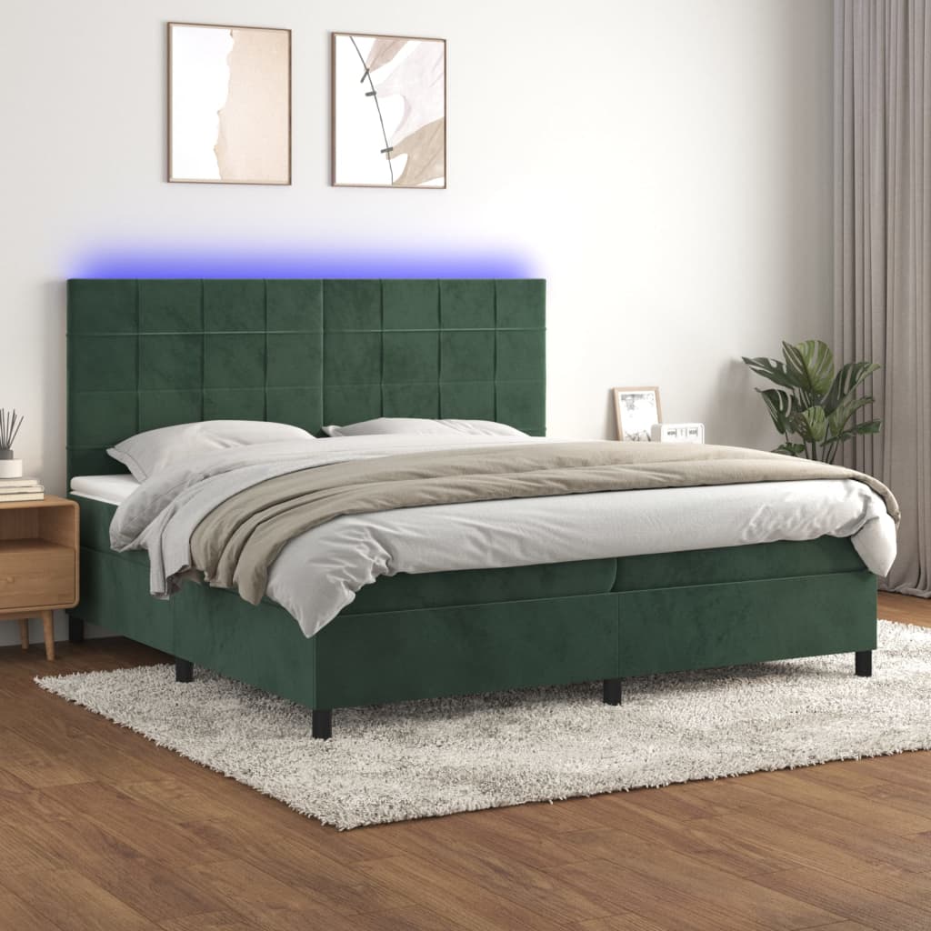 Letto a Molle con Materasso e LED Verde Scuro 200x200cm Velluto cod mxl 64104