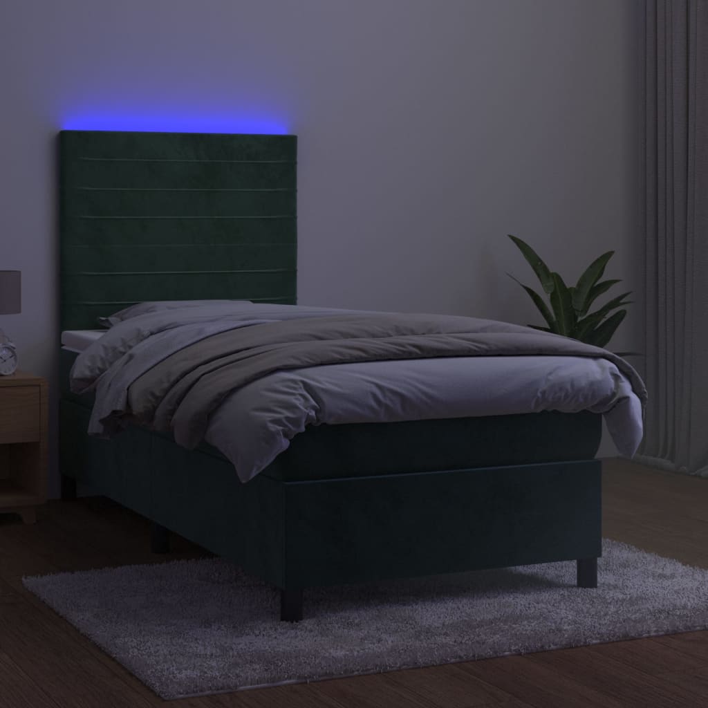 Letto a Molle con Materasso e LED Verde Scuro 80x200cm Velluto 3136152