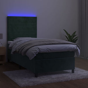 Letto a Molle con Materasso e LED Verde Scuro 80x200cm Velluto 3136152