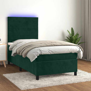 Letto a Molle con Materasso e LED-Struttura Letto con Materasso Verde Scuro 80x200cm Velluto 776007