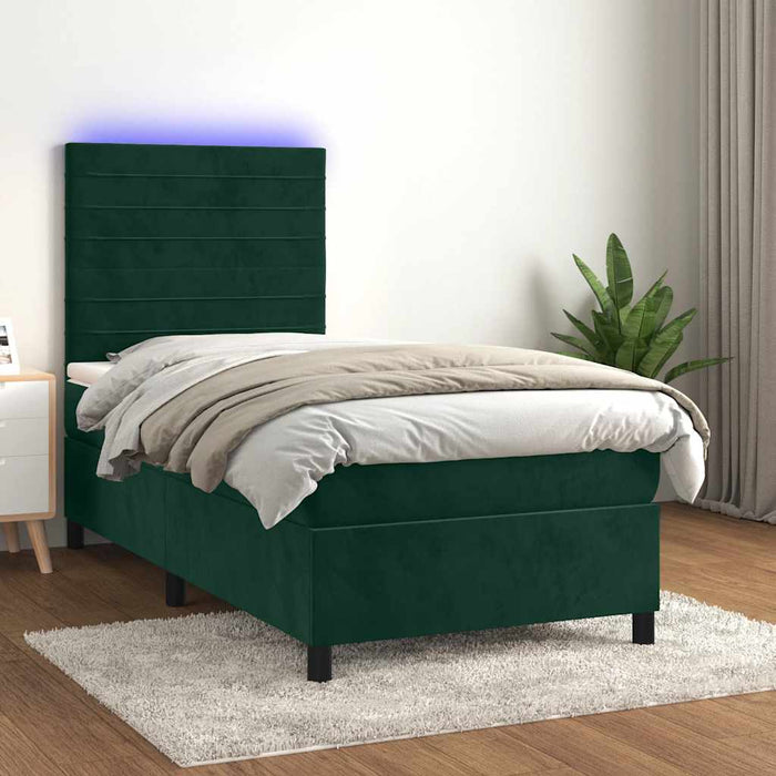 Letto a Molle con Materasso e LED-Struttura Letto con Materasso Verde Scuro 80x200cm Velluto 776007