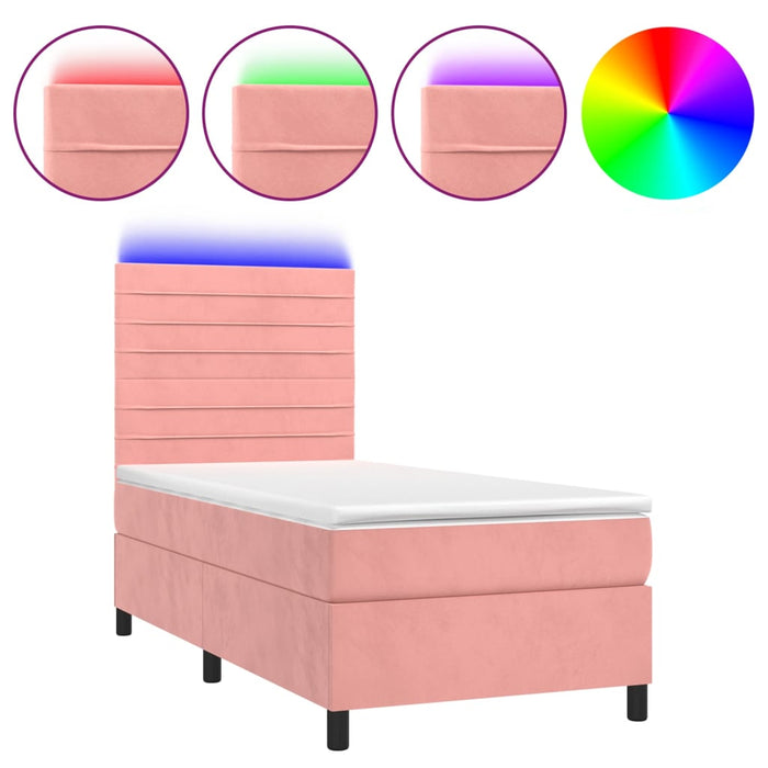 Letto a Molle con Materasso e LED-Struttura Letto con Materasso Rosa 80x200 cm in Velluto 959584