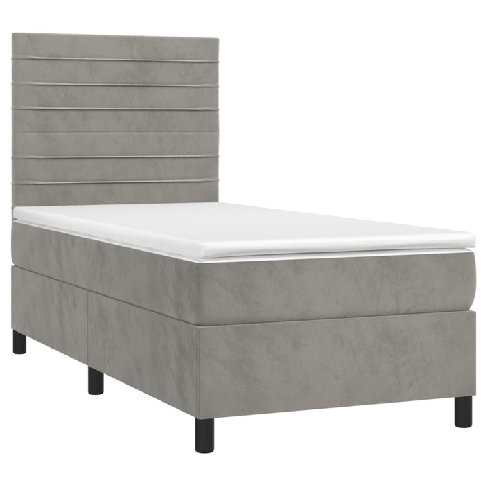 Letto a Molle Materasso e LED Grigio Chiaro 90x190 cm Velluto 3136155