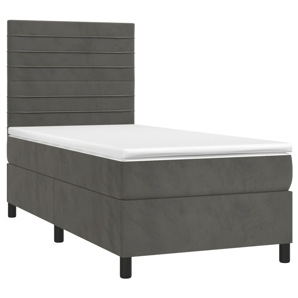 Letto a Molle con Materasso e LED-Struttura Letto con Materasso Grigio Scuro 90x190cm Velluto 180505