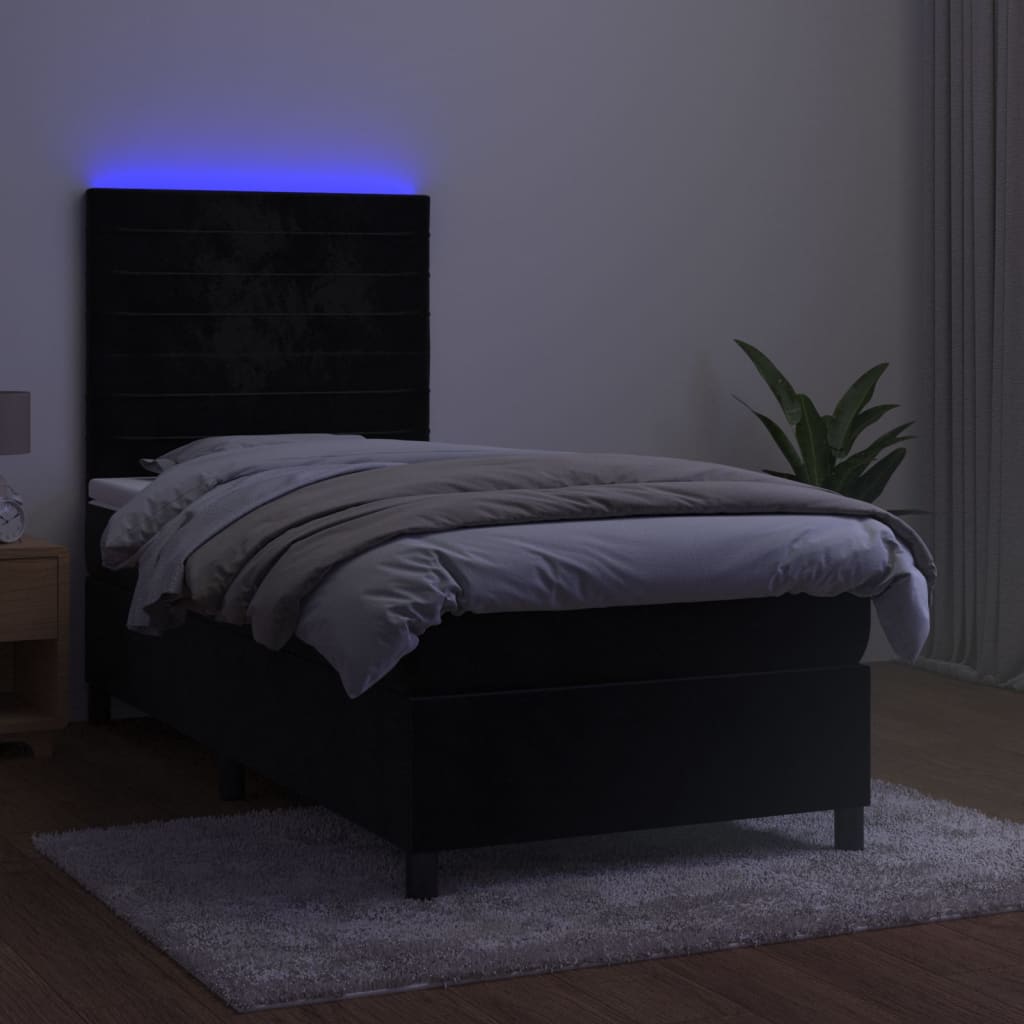 Letto a Molle con Materasso e LED Nero 90x190 cm in Velluto 3136157