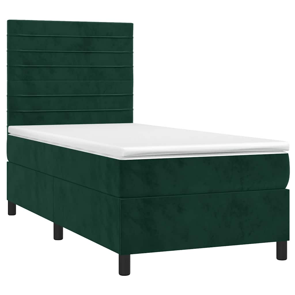 Letto a Molle con Materasso e LED Verde Scuro 90x190 cm Velluto 3136158
