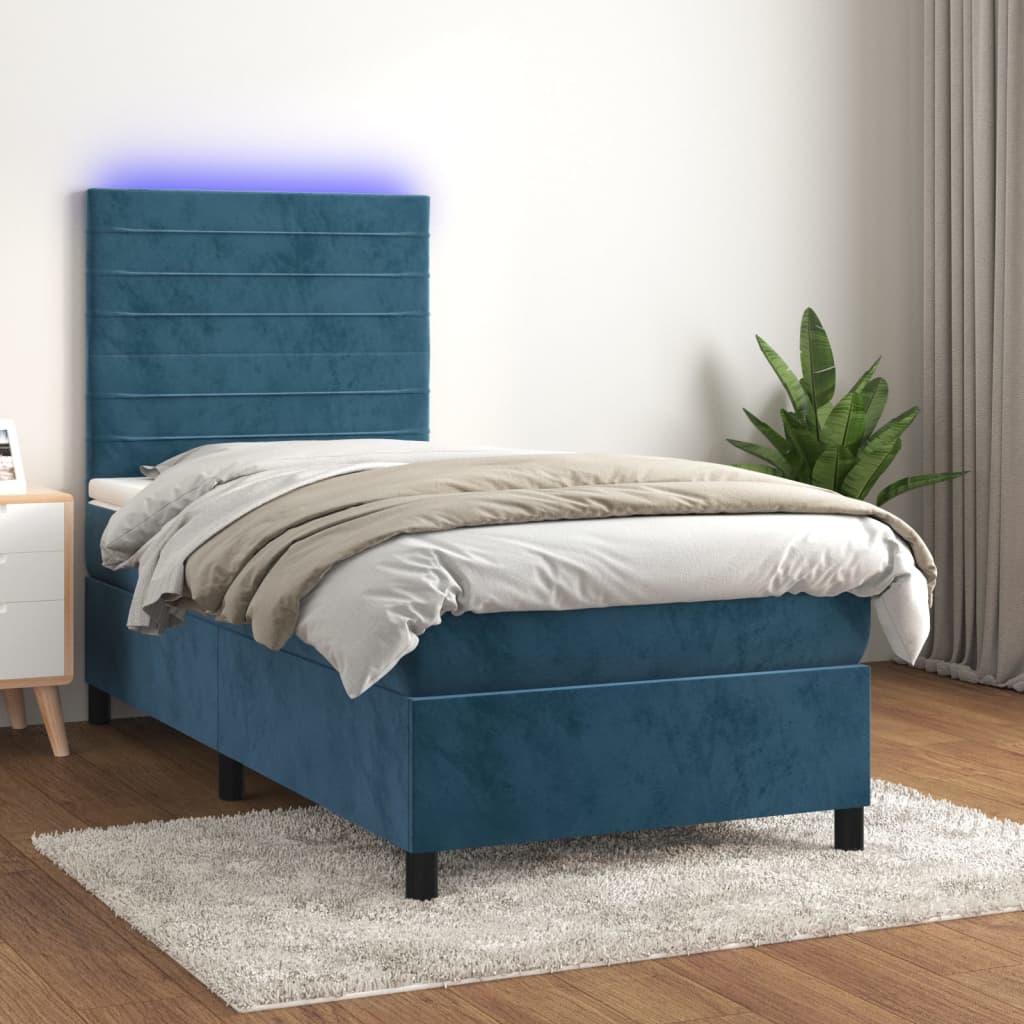 Letto a Molle con Materasso e LED-Struttura Letto con Materasso Blu Scuro 90x190cm in Velluto 573507