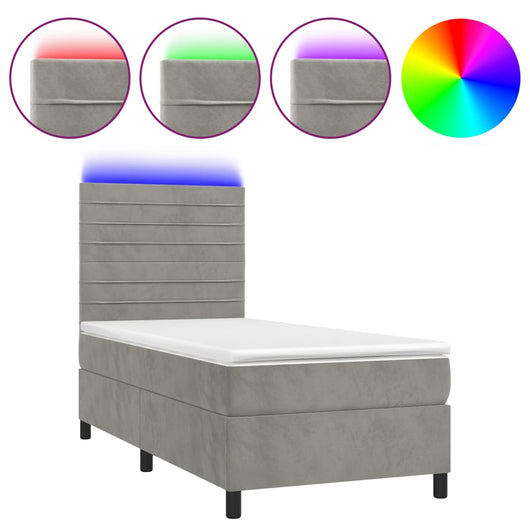 Letto a Molle Materasso e LED Grigio Chiaro 90x200 cm Vellutocod mxl 99091