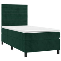 Letto a Molle con Materasso e LED-Struttura Letto con Materasso Verde Scuro 90x200cm Velluto 324969