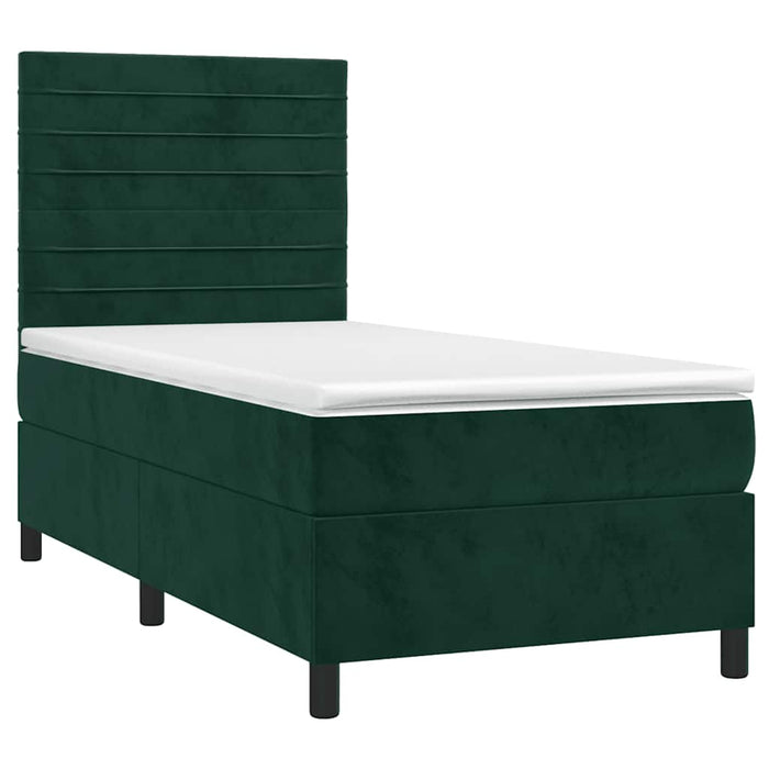 Letto a Molle con Materasso e LED-Struttura Letto con Materasso Verde Scuro 90x200cm Velluto 324969