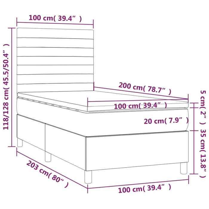 Letto a Molle con Materasso e LED-Struttura Letto con Materasso Grigio Scuro 100x200 cm 245118