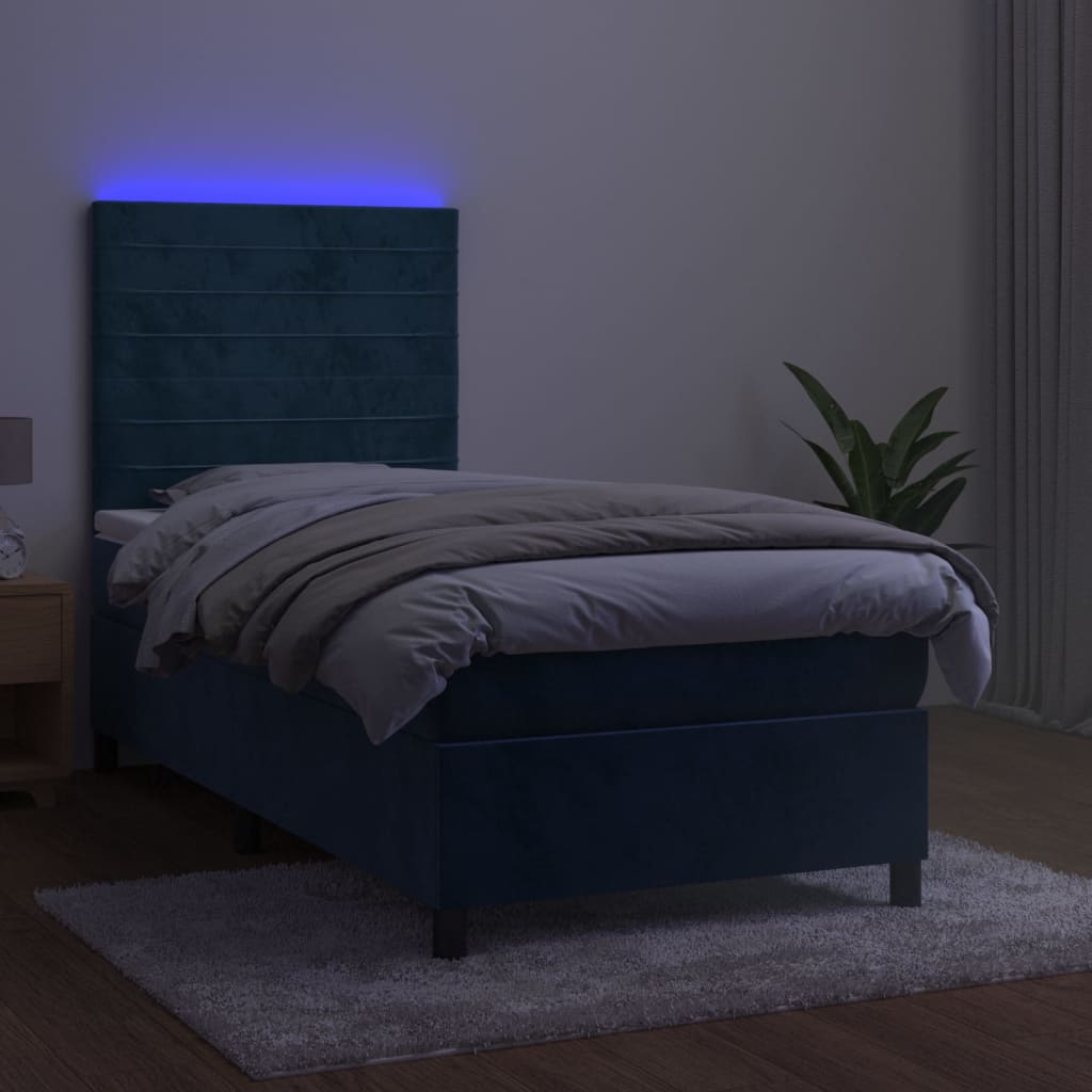Letto a Molle con Materasso e LED Blu Scuro 100x200 cm 3136171