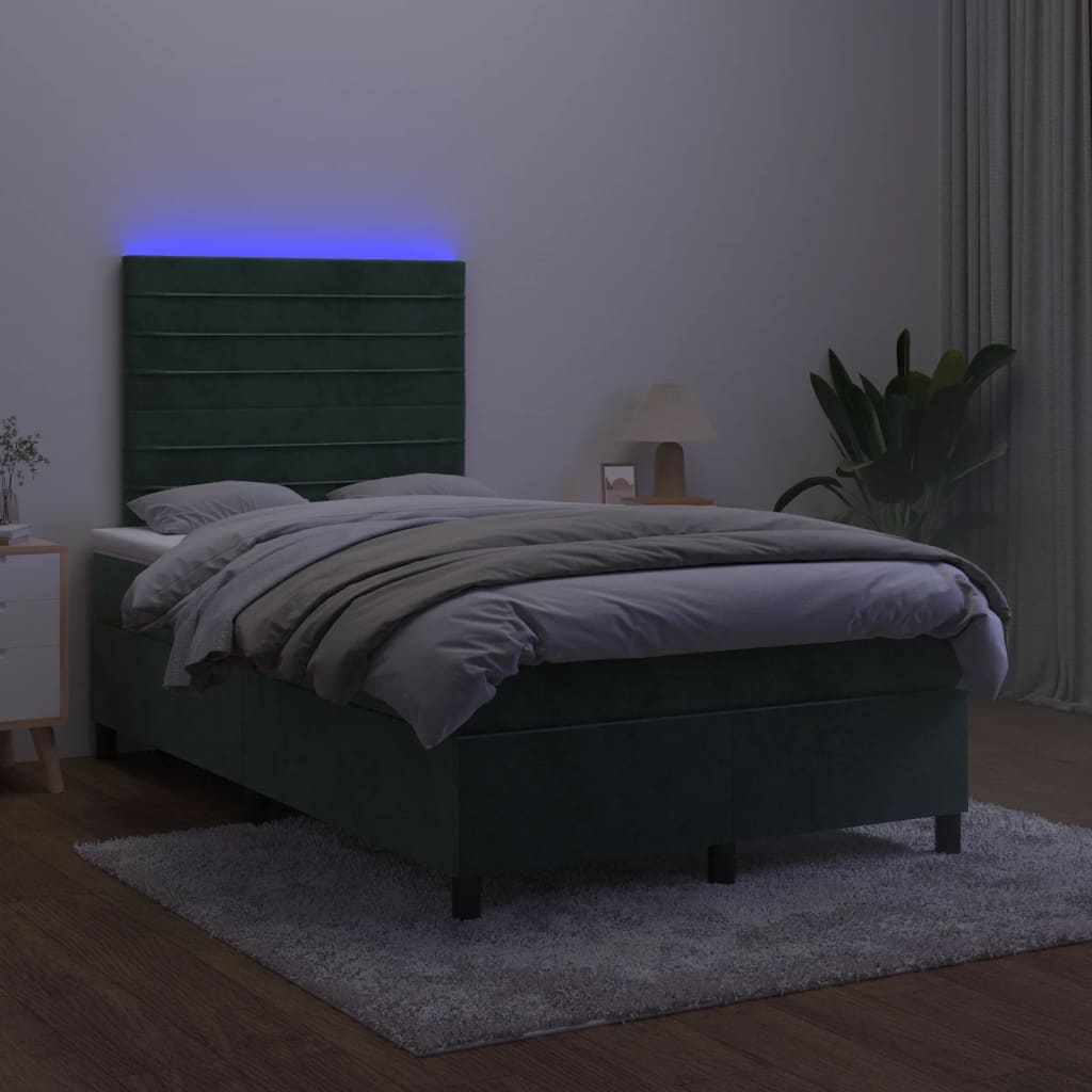 Letto a Molle con Materasso e LED Verde Scuro 120x200cm Velluto