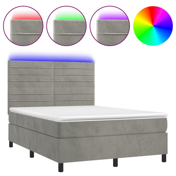 Letto a Molle Materasso e LED Grigio Chiaro 140x190 cm Vellutocod mxl 123025