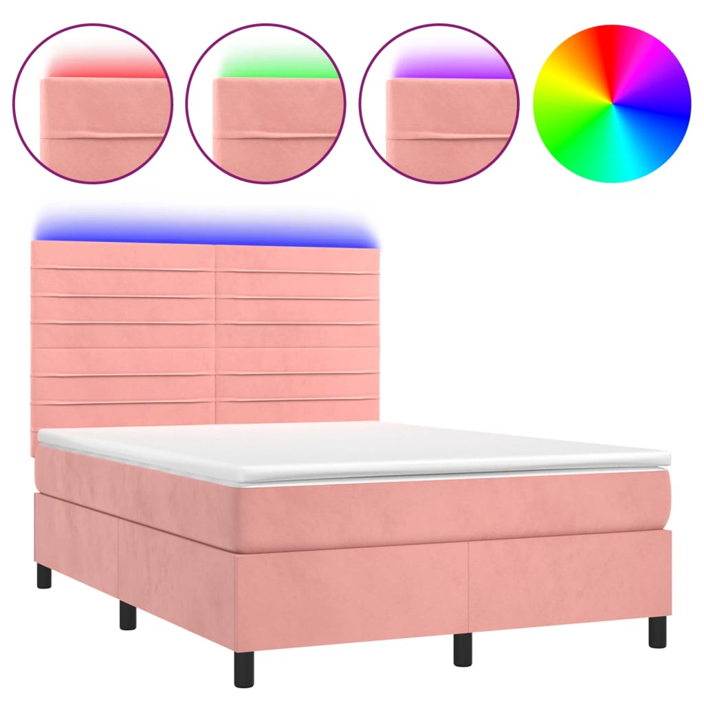 Letto a Molle con Materasso e LED Rosa 140x200 cm in Velluto 3136190