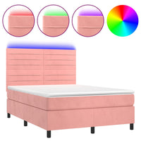 Letto a Molle con Materasso e LED Rosa 140x200 cm in Velluto 3136190