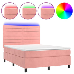 Letto a Molle con Materasso e LED Rosa 140x200 cm in Velluto 3136190