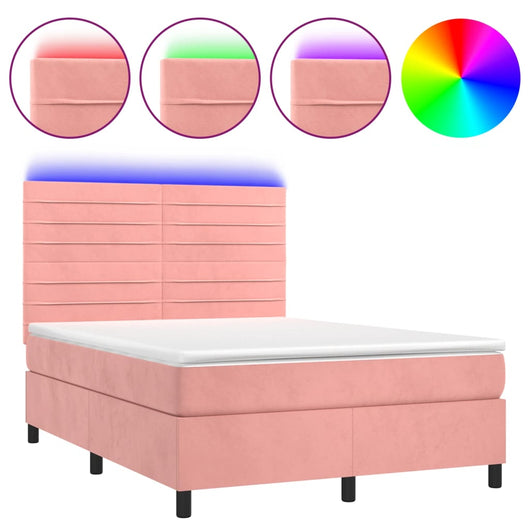 Letto a Molle con Materasso e LED Rosa 140x200 cm in Velluto 3136190