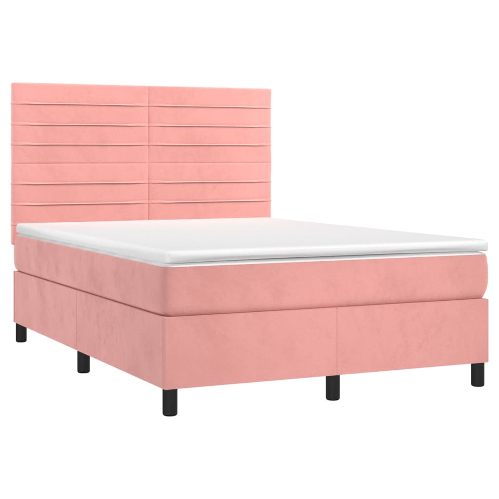 Letto a Molle con Materasso e LED Rosa 140x200 cm in Velluto 3136190