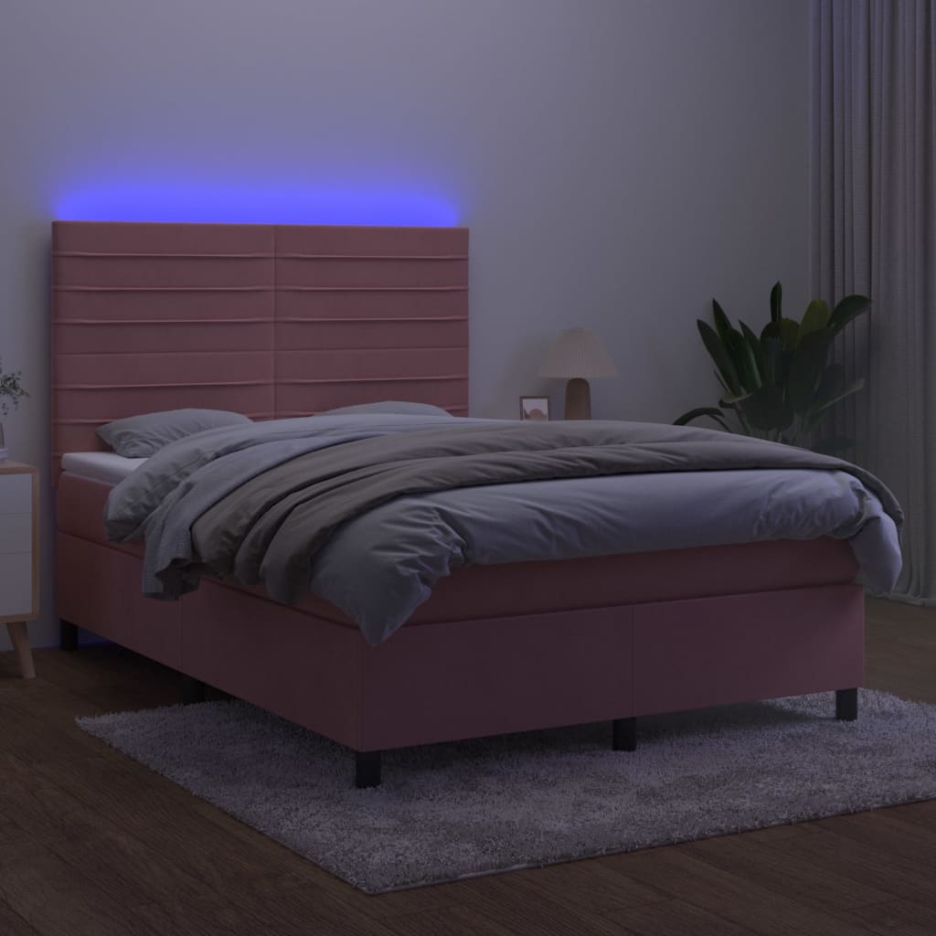 Letto a Molle con Materasso e LED Rosa 140x200 cm in Velluto 3136190