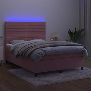 Letto a Molle con Materasso e LED Rosa 140x200 cm in Velluto 3136190