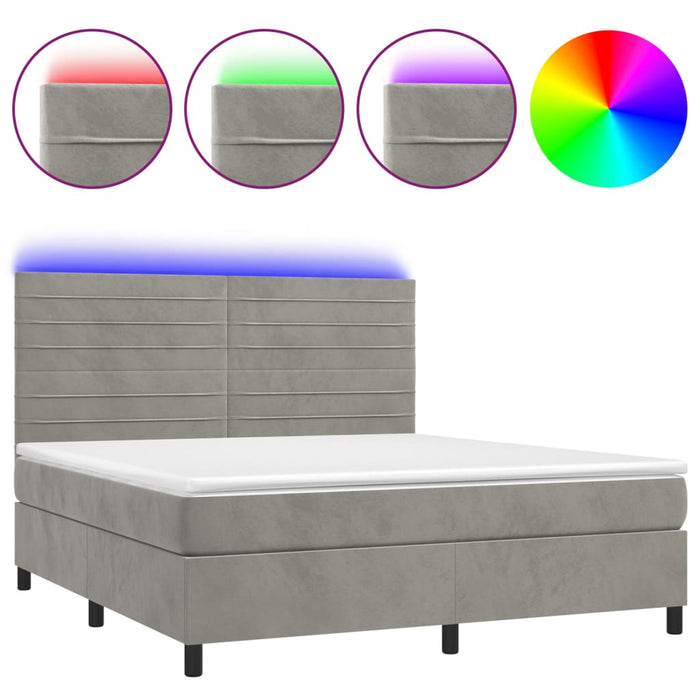 Letto a Molle Materasso e LED Grigio Chiaro 160x200 cm Velluto 3136191