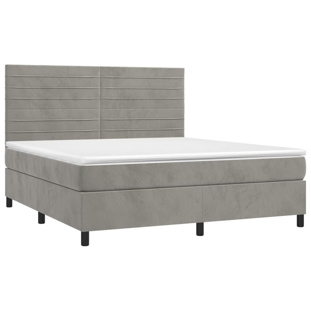 Letto a Molle Materasso e LED Grigio Chiaro 160x200 cm Velluto 3136191