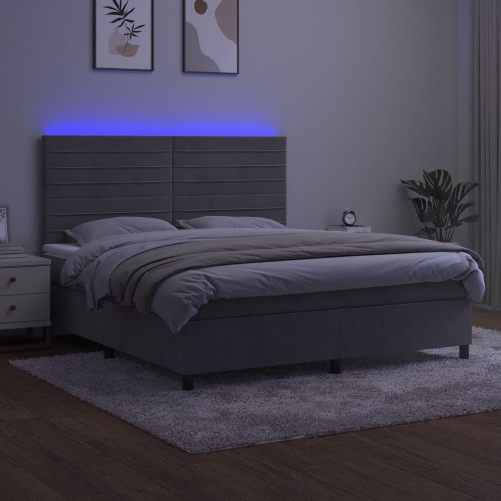 Letto a Molle Materasso e LED Grigio Chiaro 160x200 cm Velluto 3136191