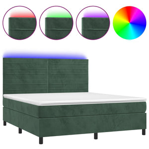 Letto a Molle con Materasso e LED Verde Scuro 160x200cm Vellutocod mxl 99093