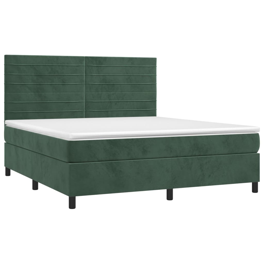 Letto a Molle con Materasso e LED Verde Scuro 160x200cm Vellutocod mxl 99093