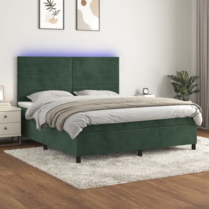 Letto a Molle con Materasso e LED Verde Scuro 160x200cm Vellutocod mxl 99093