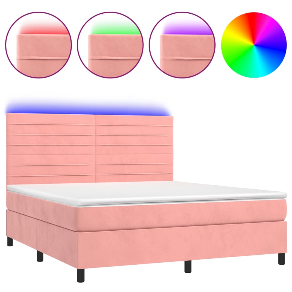 Letto a Molle con Materasso e LED Rosa 160x200 cm in Velluto 3136196