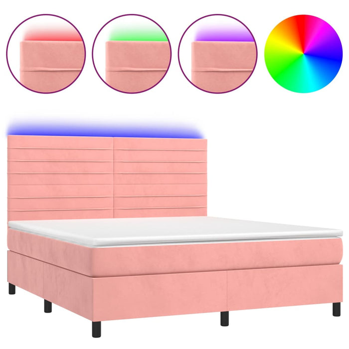Letto a Molle con Materasso e LED Rosa 160x200 cm in Velluto 3136196
