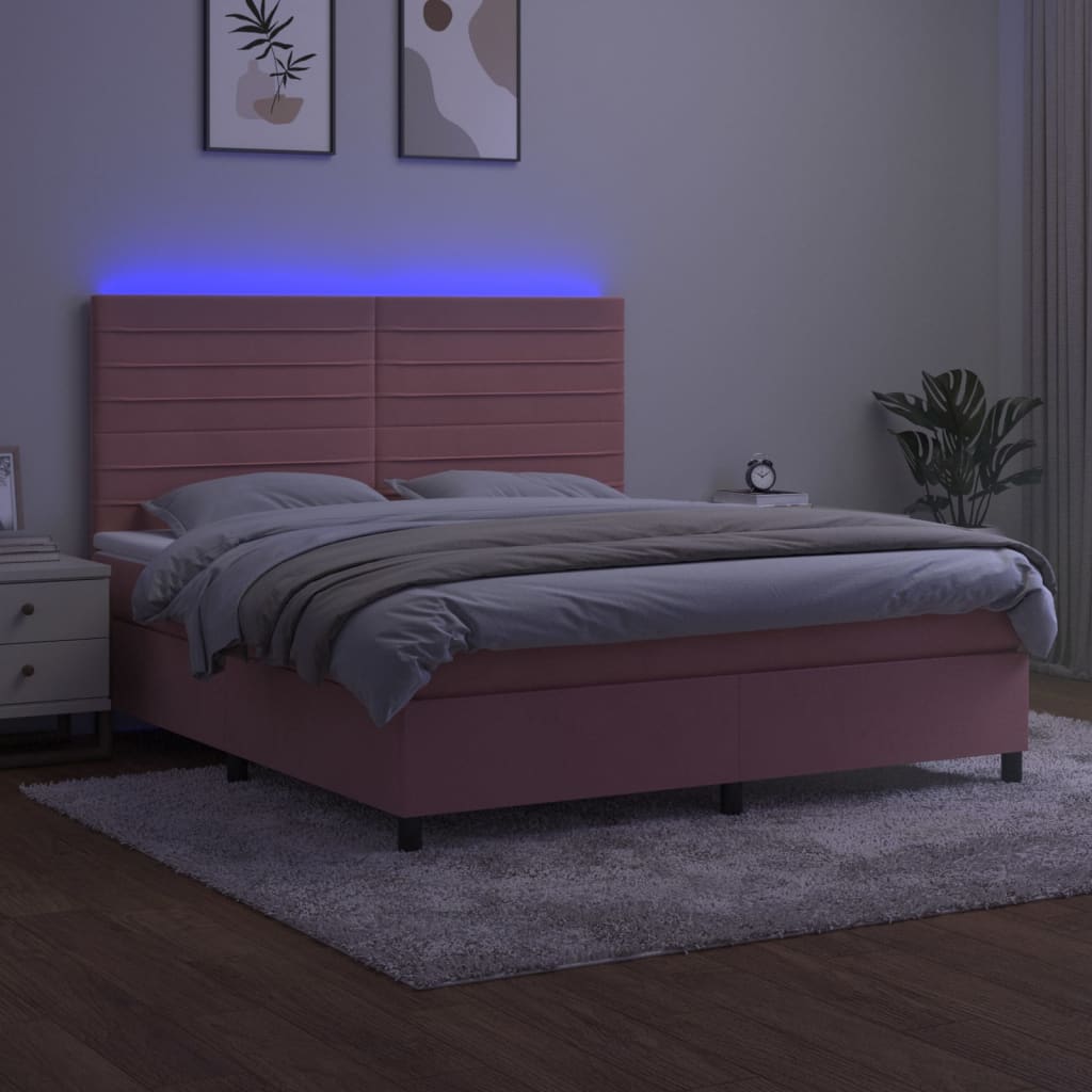 Letto a Molle con Materasso e LED Rosa 160x200 cm in Velluto 3136196