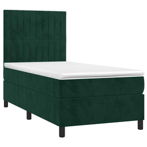 Letto a Molle con Materasso e LED-Struttura Letto con Materasso Verde Scuro 90x190 cm Velluto 674841