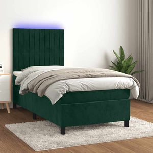 Letto a Molle con Materasso e LED-Struttura Letto con Materasso Verde Scuro 90x200cm Velluto 147279