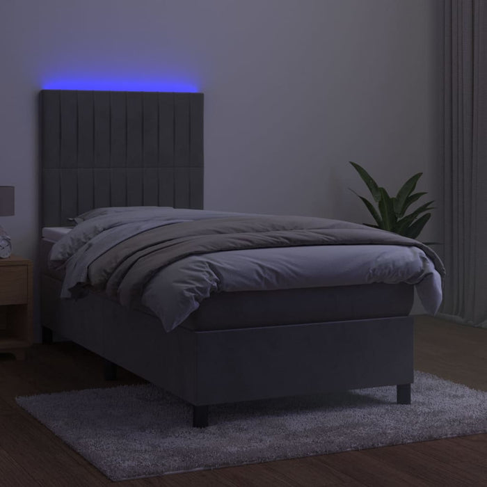 Letto a Molle Materasso e LED Grigio Chiaro 100x200 cm Velluto 3136227