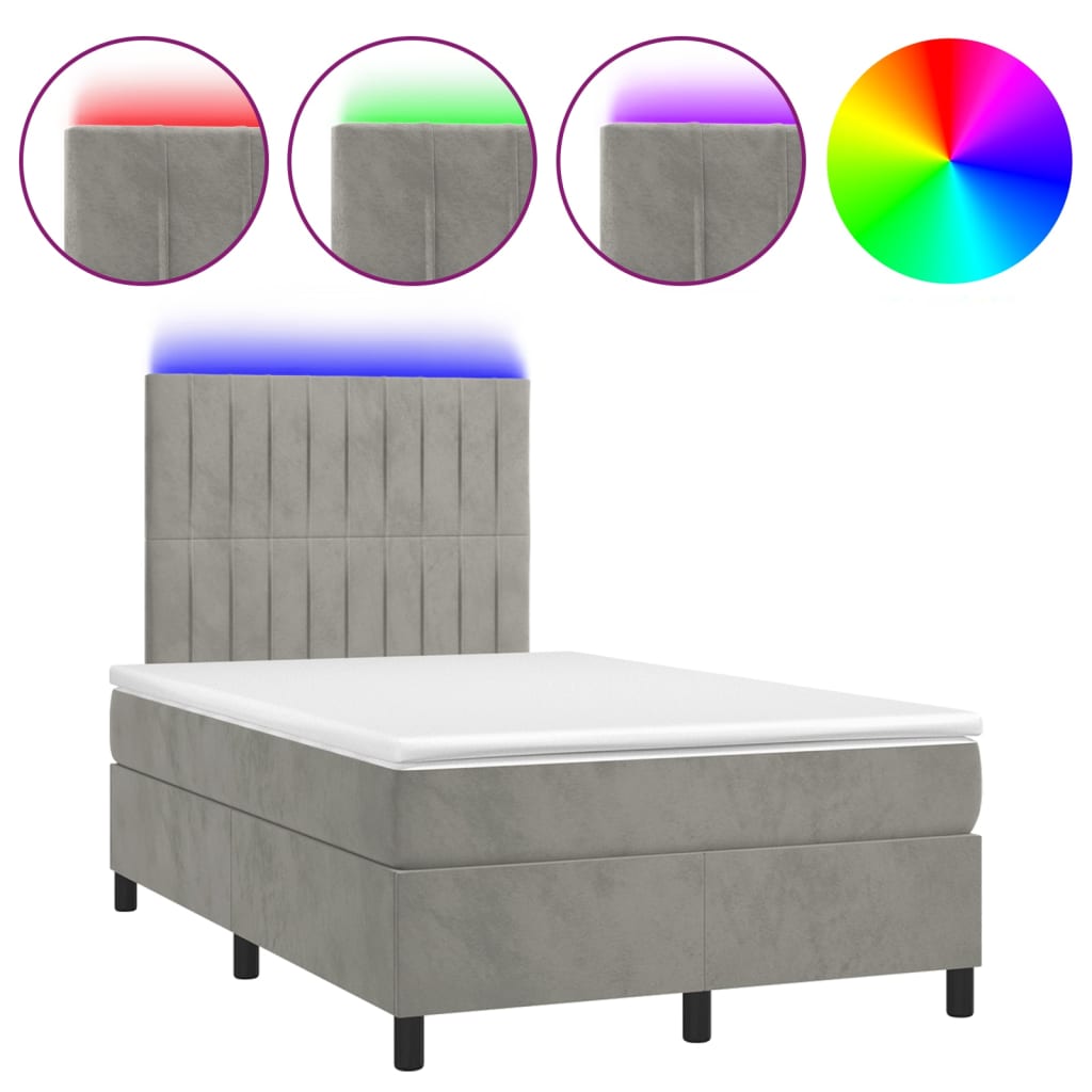Letto a Molle Materasso e LED Grigio Chiaro 120x200 cm Velluto 3136233