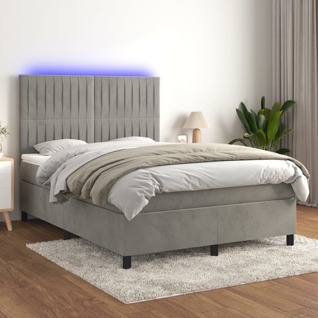 Letto a Molle Materasso e LED Grigio Chiaro 140x190 cm Vellutocod mxl 75121